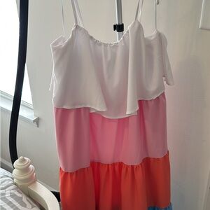 Time and Tru Colorblock Dress - White, Pink, Orange, Blue